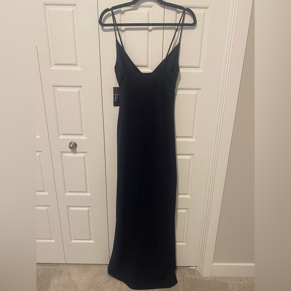 Lulus Sweetest Admirer Navy Blue Ruched Surplice Maxi Dress new with tags - Picture 2 of 5